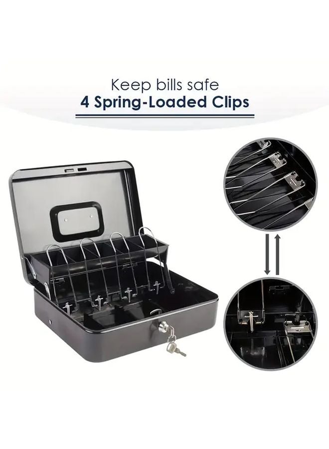 Blue Cash Box with Money Tray Lock Metal Coin Locker Tiered 4 Banknotes 5 Coins Slots - Image 5